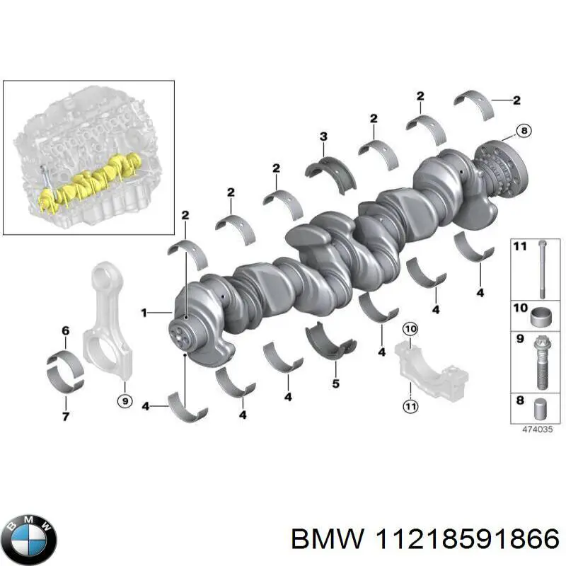 11218591866 BMW Folhas inseridas de cambota de biela, kit, 1ª reparação ( + 0,25)