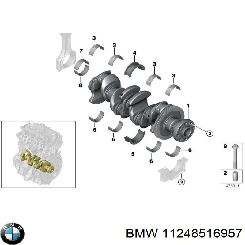 11248516957 BMW Folhas inseridas de cambota de biela, kit, 1ª reparação ( + 0,25)
