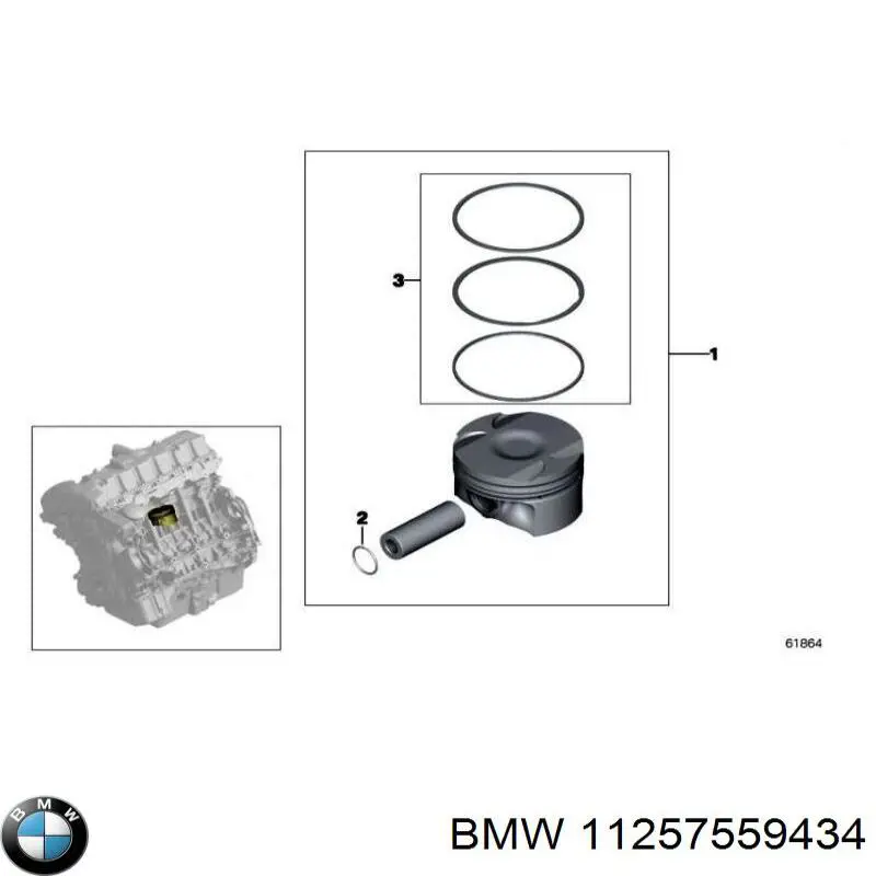 11257559434 BMW Kit de anéis de pistão de motor, 1ª reparação ( + 0,25)