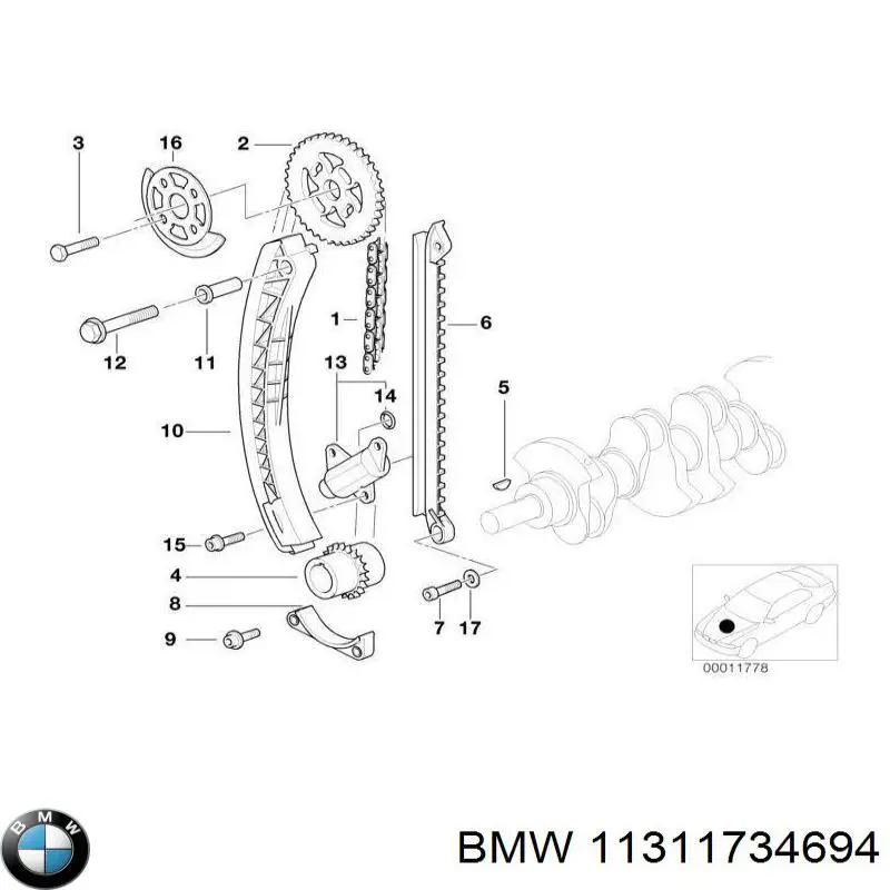 Compre 11311734694 BMW Amortecedor de cadeia do mecanismo de distribuição de gás, inferior
