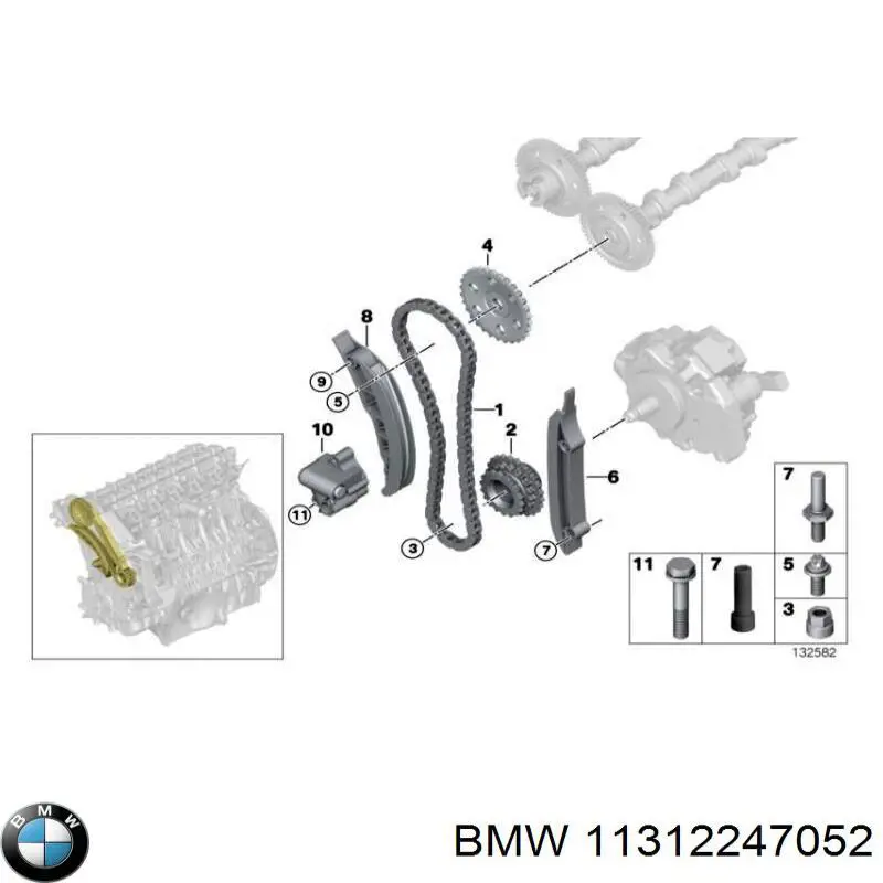 Engrenagem de cadeia da roda dentada da árvore distribuidora de motor BMW 11312247052 preço, a partir de 96,99 USD