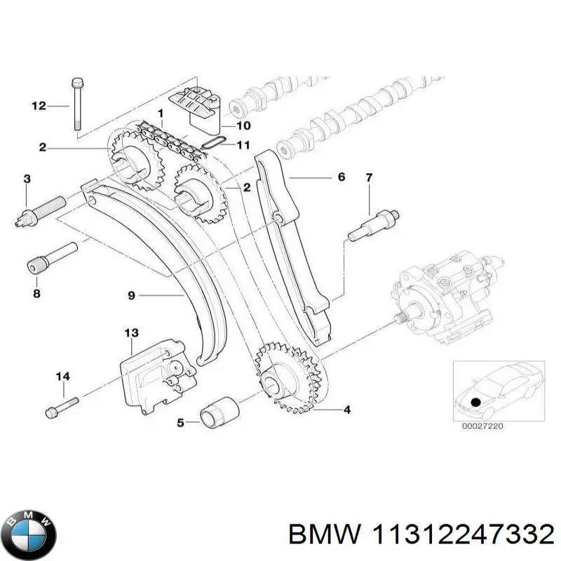 11312247332 BMW Amortecedor de cadeia do mecanismo de distribuição de gás, direito