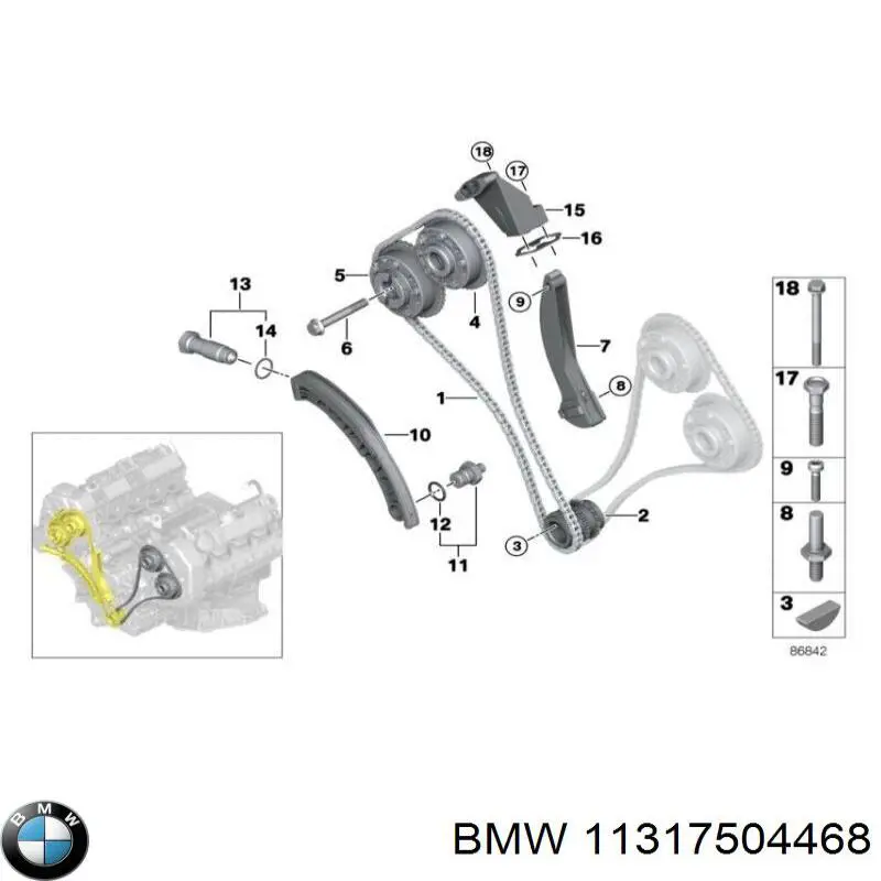 11317504468 BMW Cadeia do mecanismo de distribuição de gás