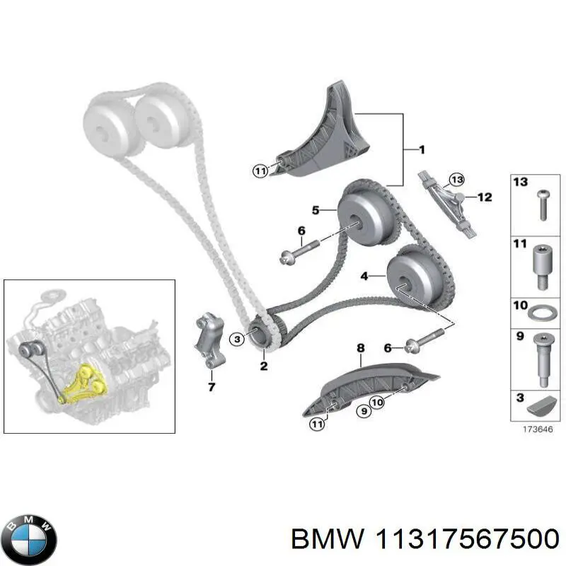 Cadeia direita do mecanismo de distribuição de gás BMW 11317567500 preço, a partir de 208,51 USD
