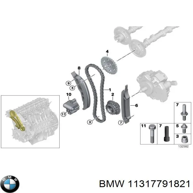11317791821 BMW Cadeia do mecanismo de distribuição de gás, kit