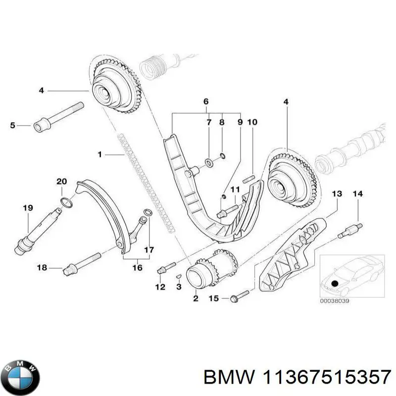 11367515357 BMW Engrenagem de cadeia da roda dentada da árvore distribuidora de motor