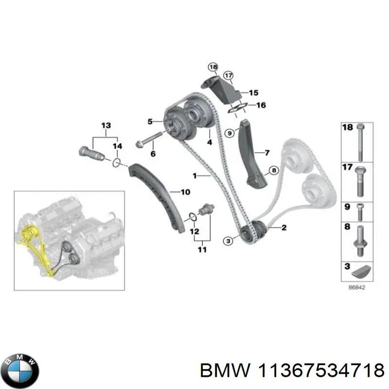 11367534718 BMW Engrenagem de cadeia de roda dentada da árvore distribuidora direita de admissão de motor