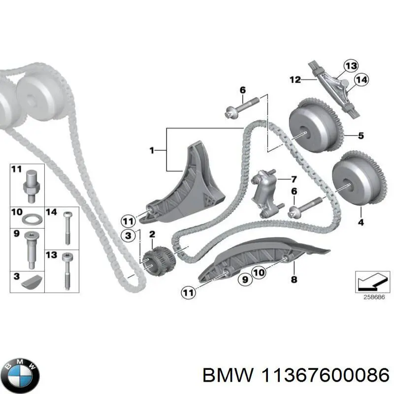 11367600086 BMW Engrenagem de cadeia de roda dentada da árvore distribuidora de escape de motor