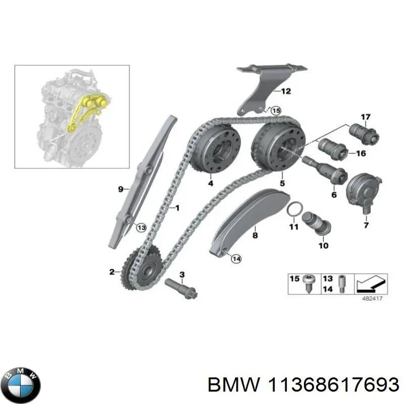11368617693 BMW Engrenagem de cadeia de roda dentada da árvore distribuidora de escape de motor