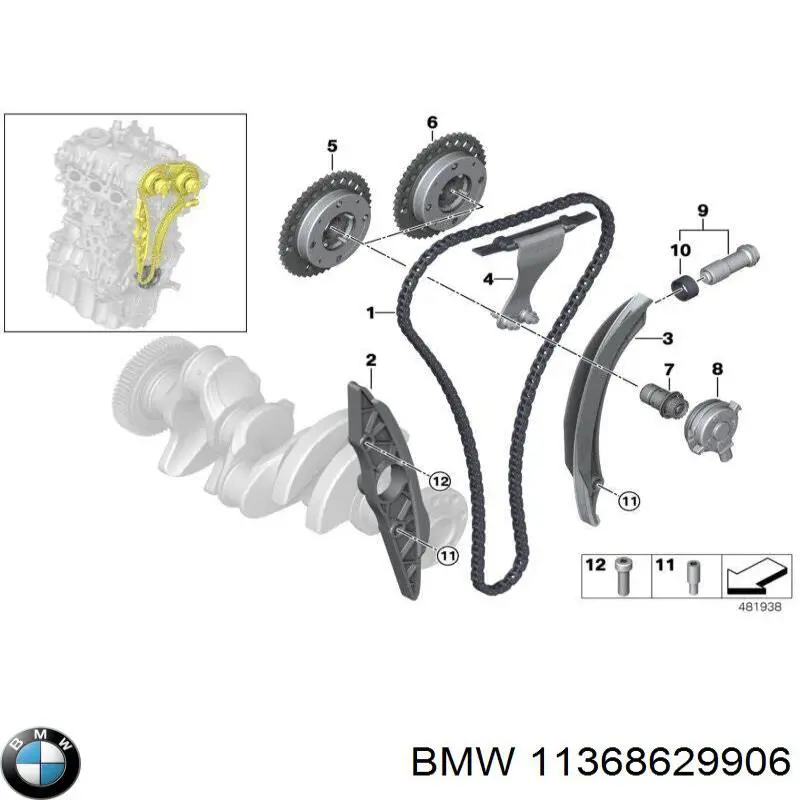 11368629906 BMW Engrenagem de cadeia de roda dentada da árvore distribuidora de admissão de motor