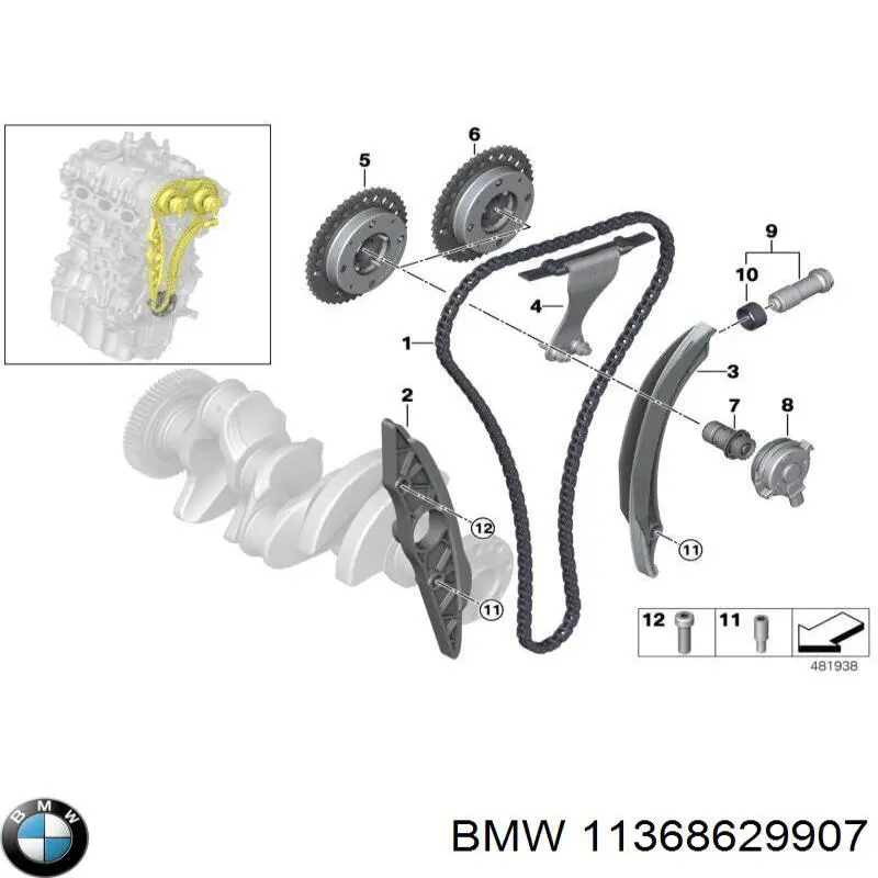 11368629907 BMW Engrenagem de cadeia de roda dentada da árvore distribuidora de escape de motor