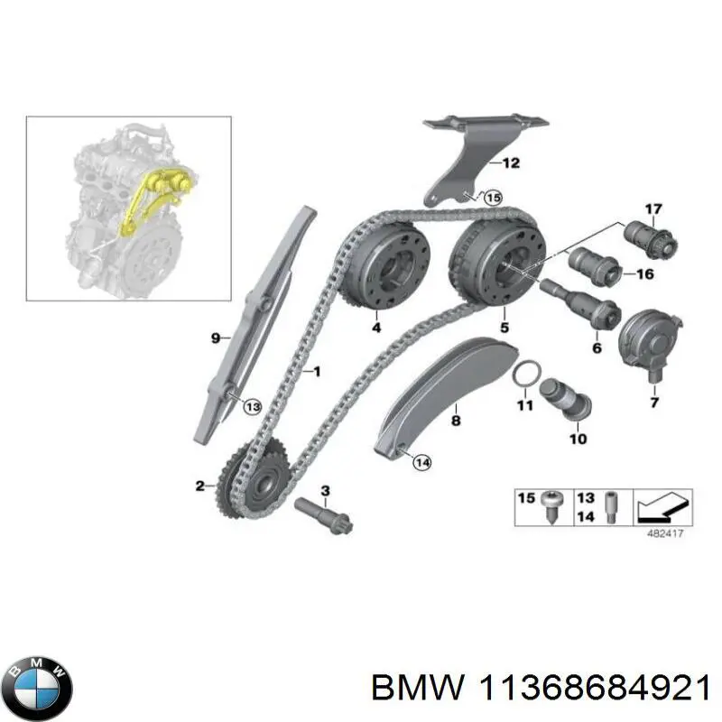 Engrenagem de cadeia de roda dentada da árvore distribuidora de escape de motor BMW 11368684921 preço, a partir de 191,32 USD