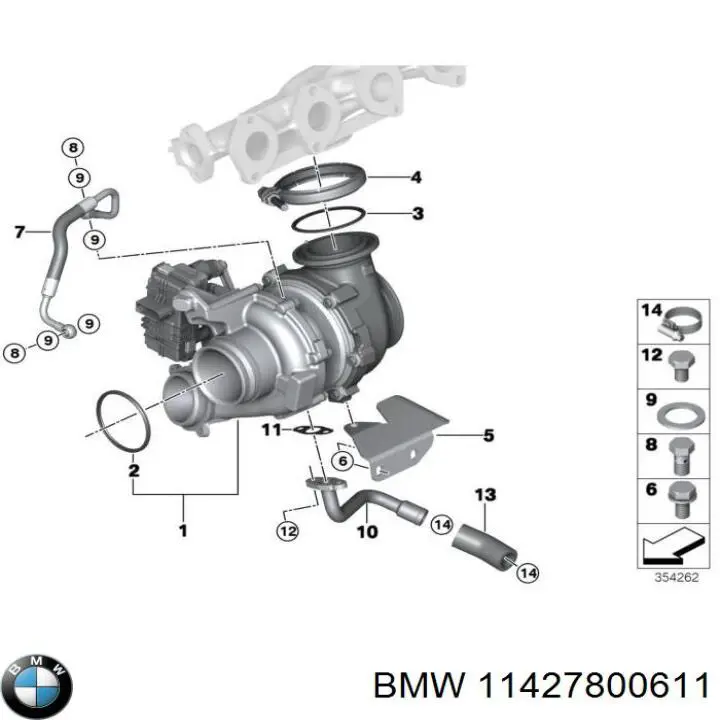 11427800611 BMW Tubo (mangueira) de fornecimento de óleo de turbina