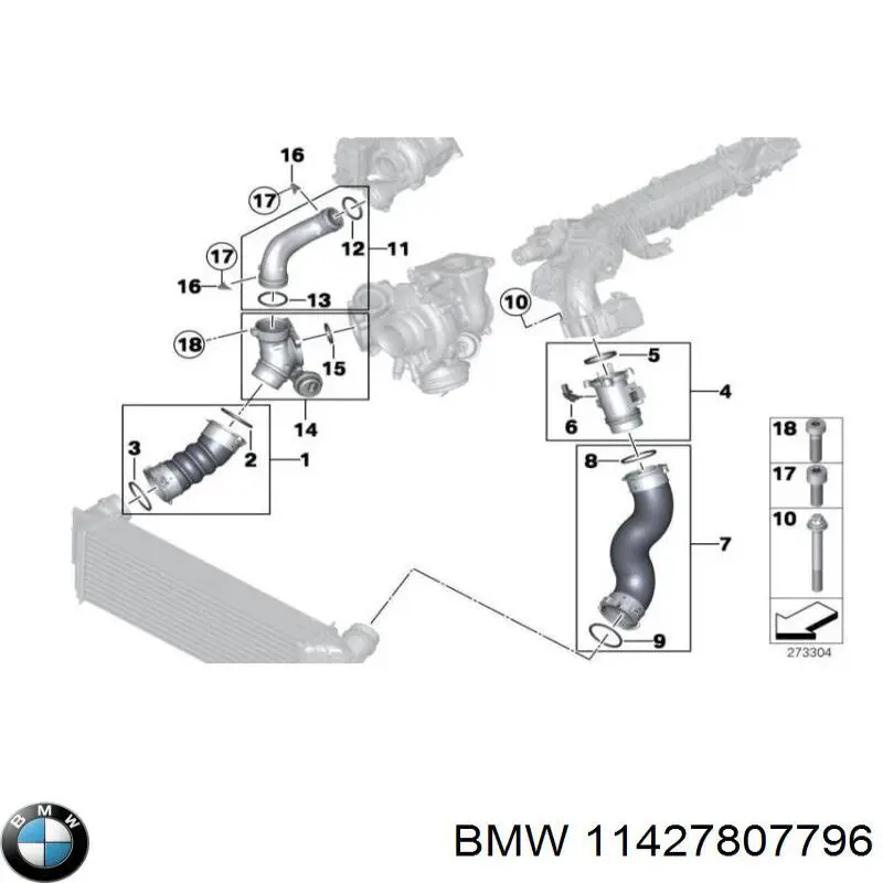 Compre 11427807796 BMW Tubo (mangueira) de derivação de óleo de turbina