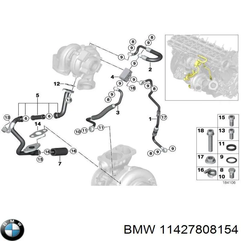 11427808154 BMW Tubo (mangueira) de derivação de óleo de turbina