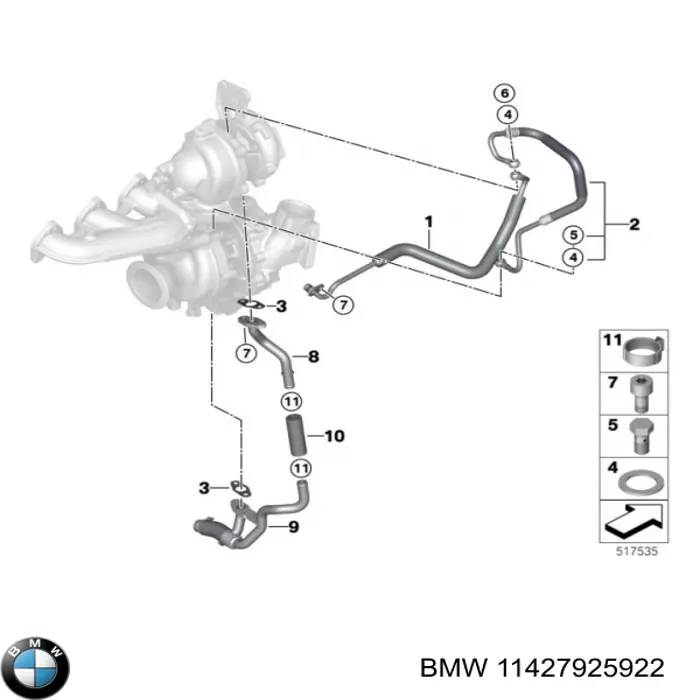 11427925922 BMW Vedante de mangueira de derivação de óleo de turbina