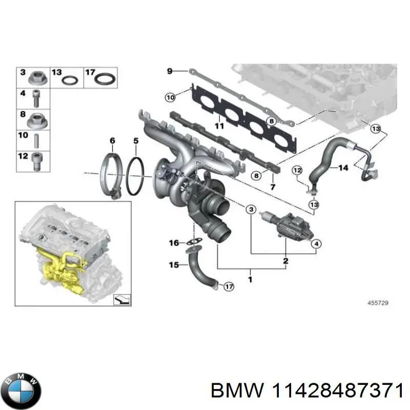 11428487371 BMW Tubo (mangueira) de fornecimento de óleo de turbina