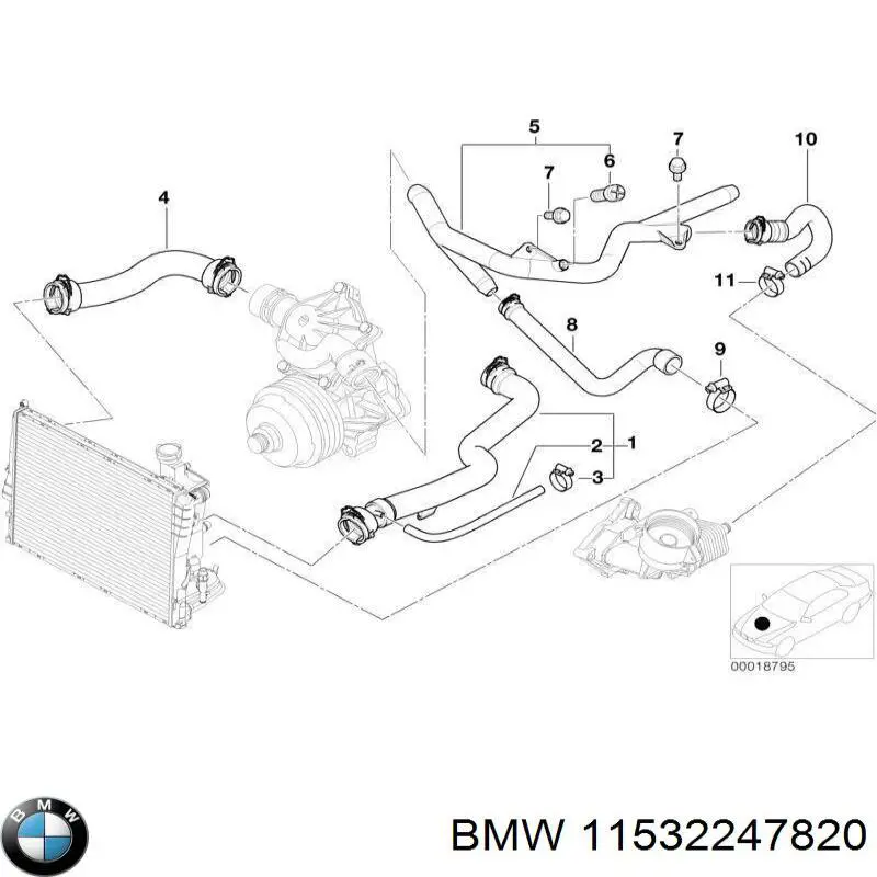 11532247820 BMW Mangueira (cano derivado) do radiador de esfriamento superior