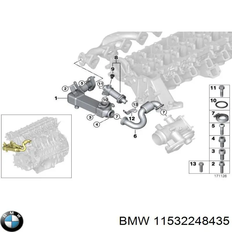 11532248435 BMW Vedante de refrigerador EGR do sistema de recirculação dos gases