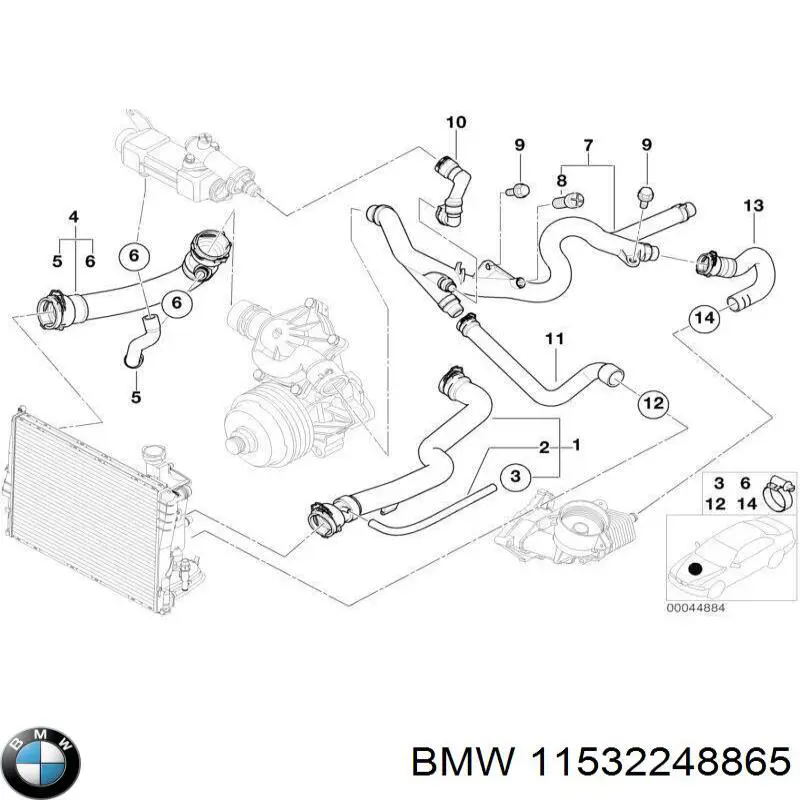 11532248865 BMW Mangueira (cano derivado) inferior do radiador de esfriamento