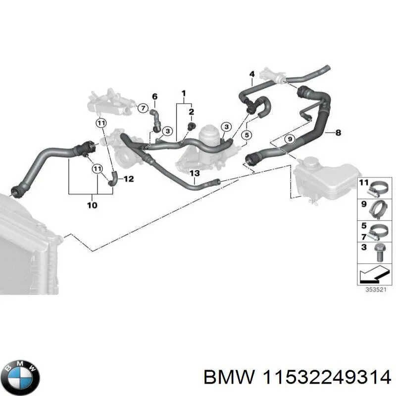 Mangueira (cano derivado) do radiador de esfriamento superior BMW 11532249314 preço, a partir de 56,43 USD