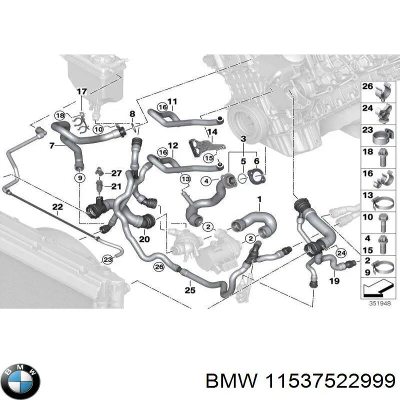 11537522999 BMW Tubo (mangueira) do radiador de óleo, linha de combustível de retorno (de pressão baixa)