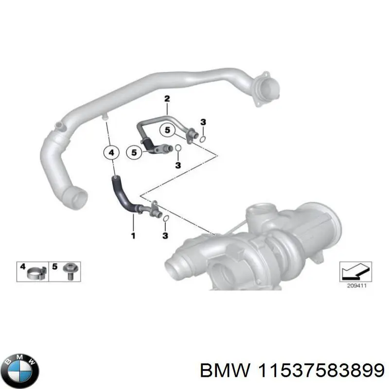 11537583899 BMW Mangueira (cano derivado) de esfriamento por líquido de turbina, fornecimento