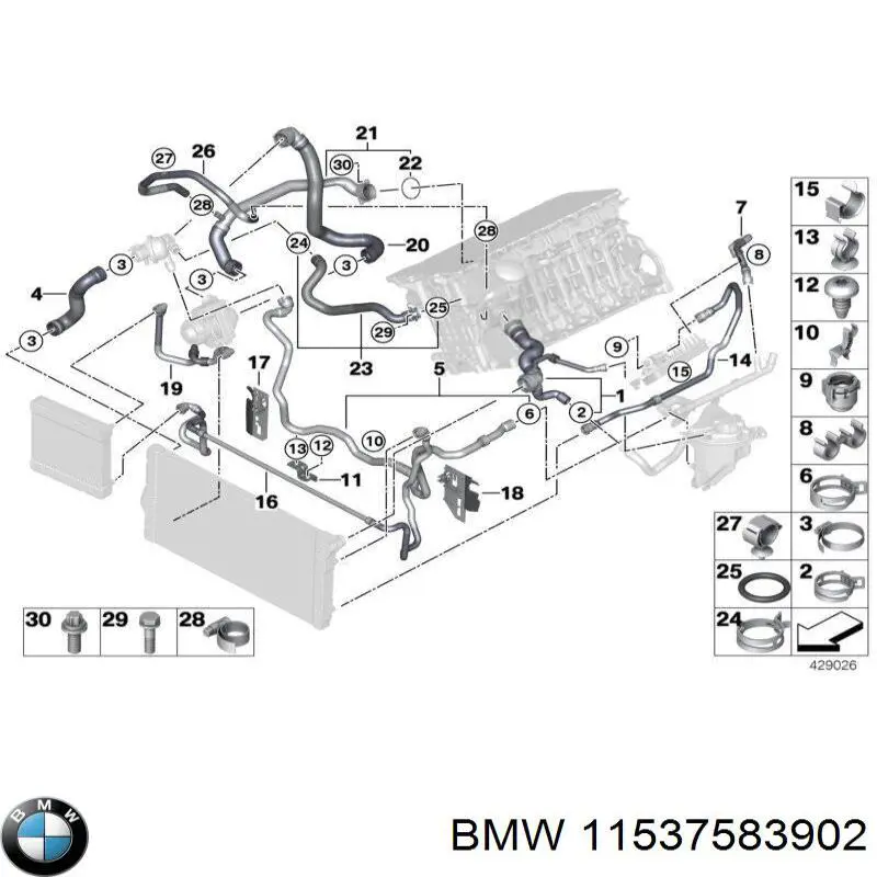 11537583902 BMW Mangueira (cano derivado) de esfriamento por líquido de turbina, fornecimento