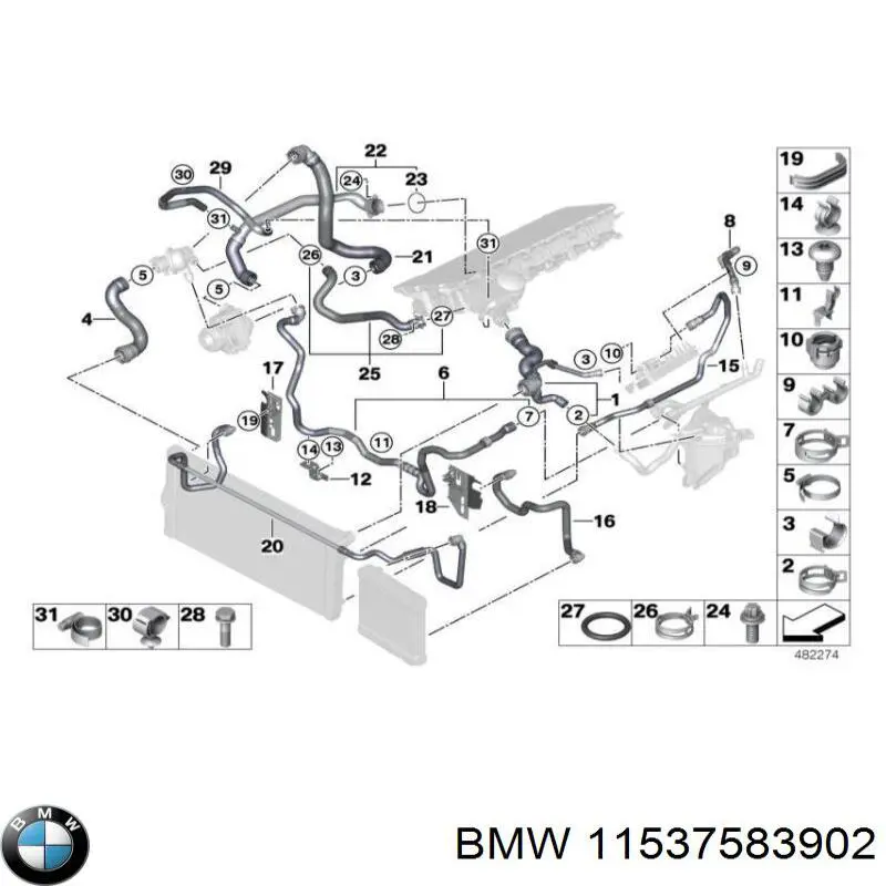 Compre 11537583902 BMW Mangueira (cano derivado) de esfriamento por líquido de turbina, fornecimento