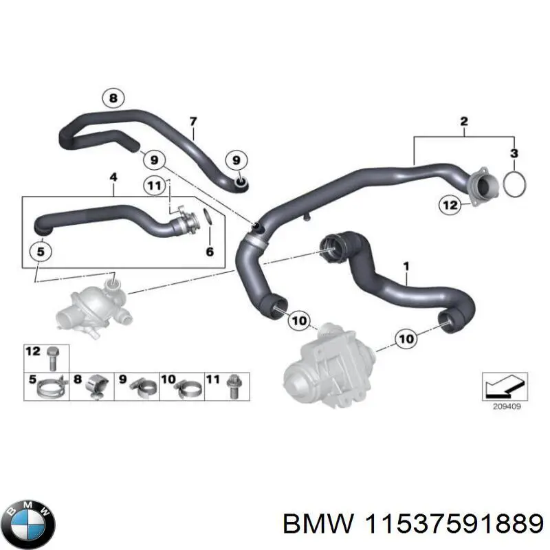 11537591889 BMW Mangueira (cano derivado) do sistema de esfriamento