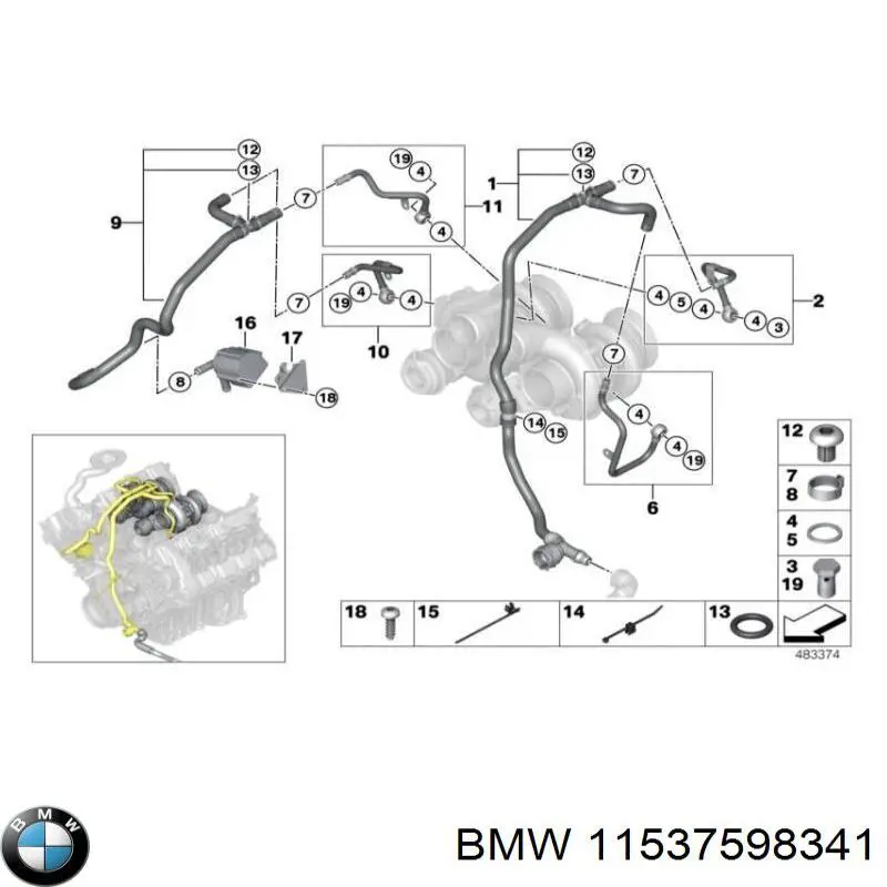 11537598341 BMW Mangueira (cano derivado) de esfriamento por líquido de turbina, fornecimento