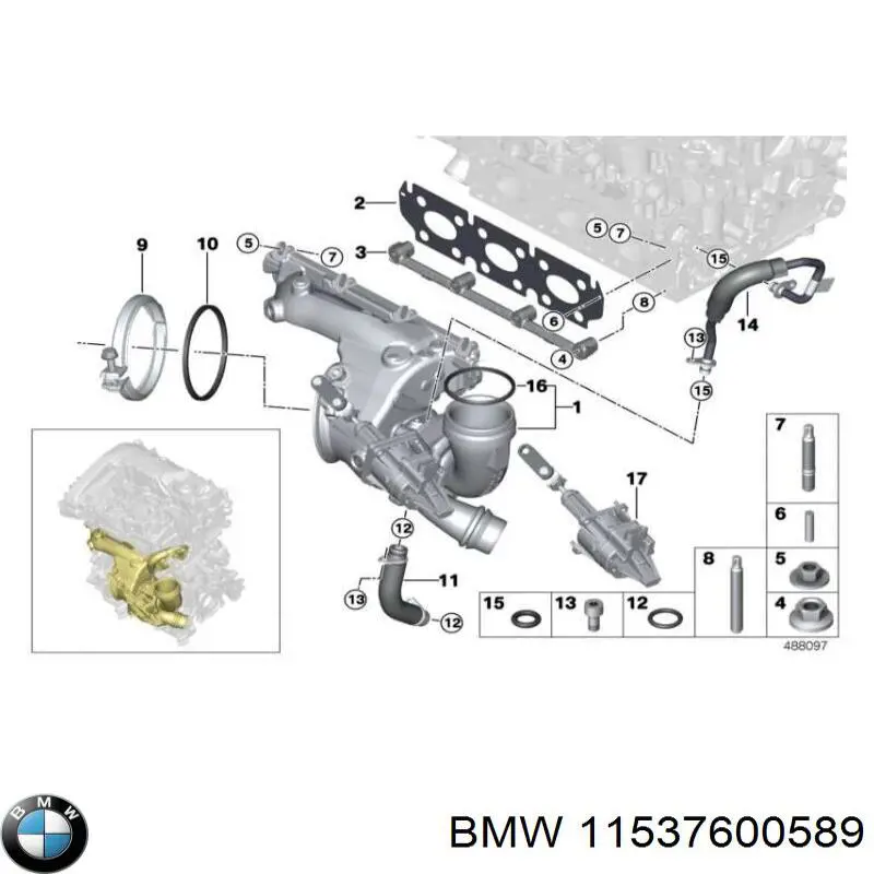 11537600589 BMW Mangueira (cano derivado) do sistema de esfriamento