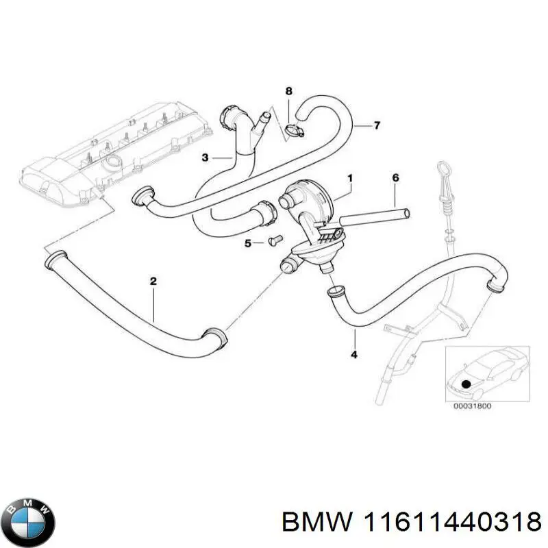Cano derivado de ventilação de cárter (de separador de óleo) BMW 11611440318 preço, a partir de 123,83 USD