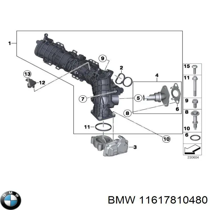 11617810480 BMW Cano derivado do sistema de recirculação dos gases de escape EGR