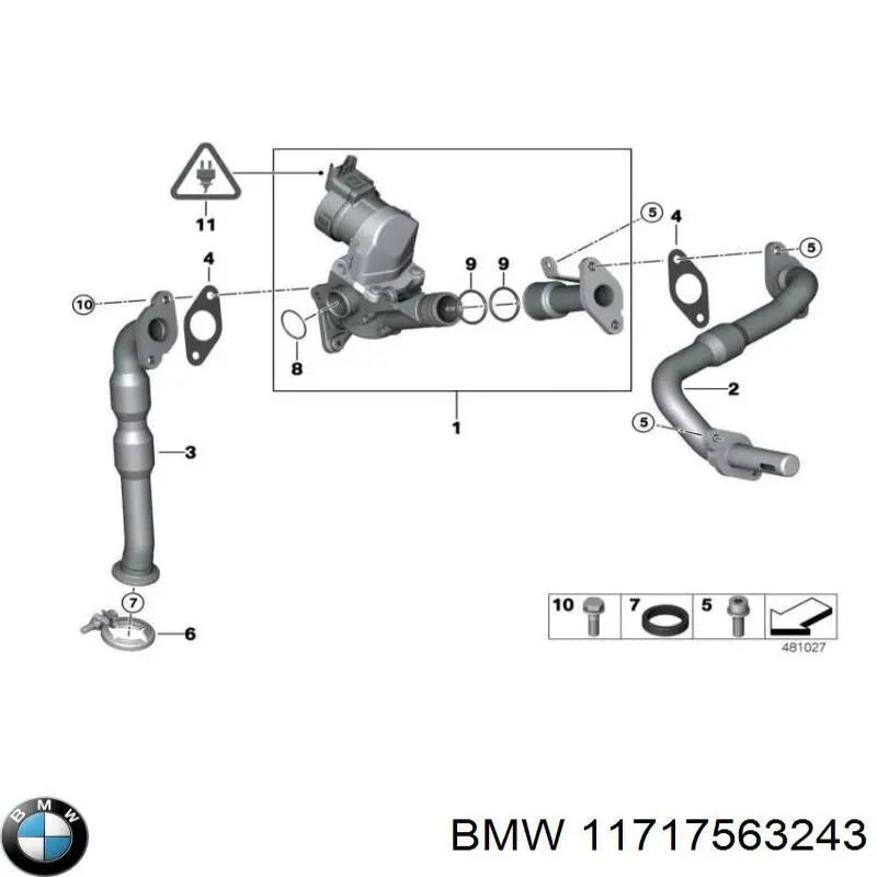 11717578327 BMW Cano derivado do sistema de recirculação dos gases de escape EGR