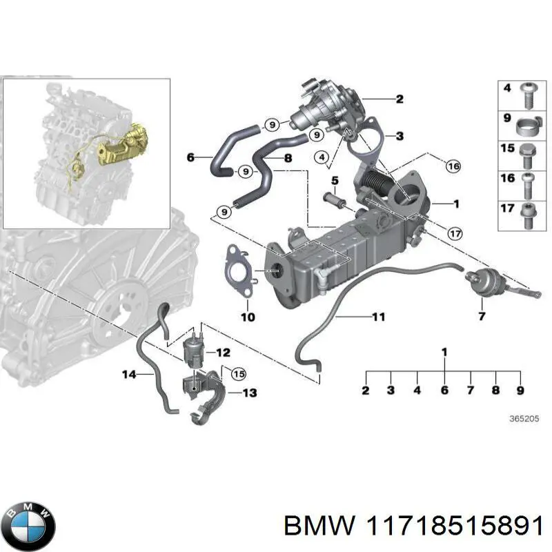 11718515891 BMW Radiador do sistema EGR de recirculação dos gases de escape