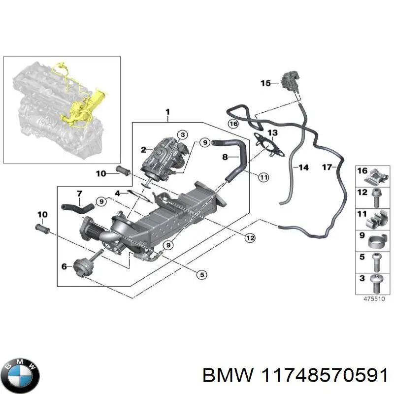 11748570591 BMW Válvula solenoide de regulação de comporta EGR