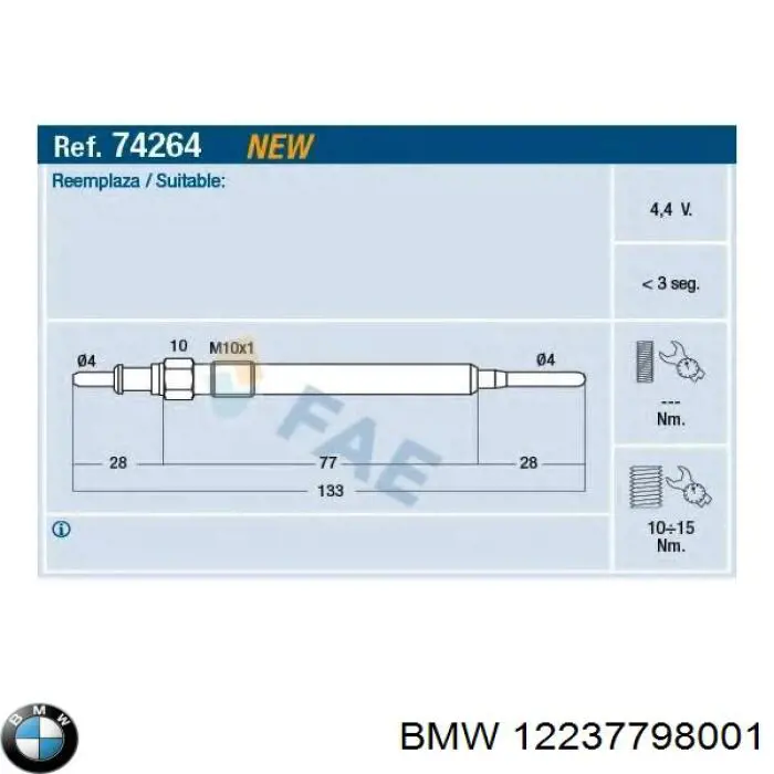 Vela de incandescência BMW 12237798001 preço, a partir de 16,17 USD