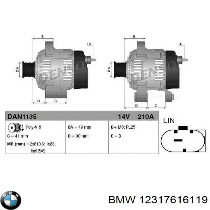 Gerador BMW 12317616119 preço, a partir de 388,19 USD