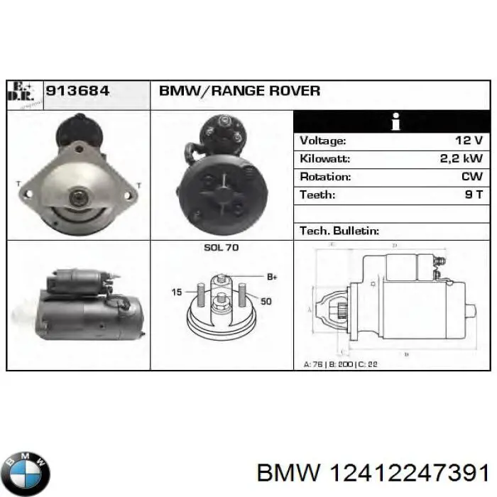 Motor de arranco BMW 12412247391 preço, a partir de 83,94 USD