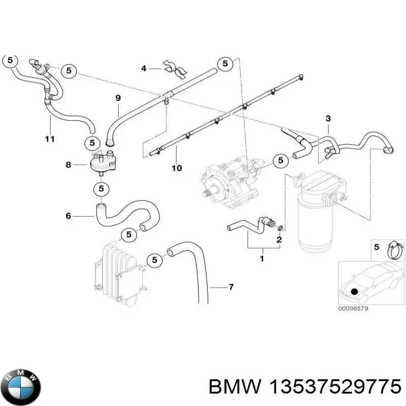 13537529775 BMW Tubo de combustível, inverso desde os injetores