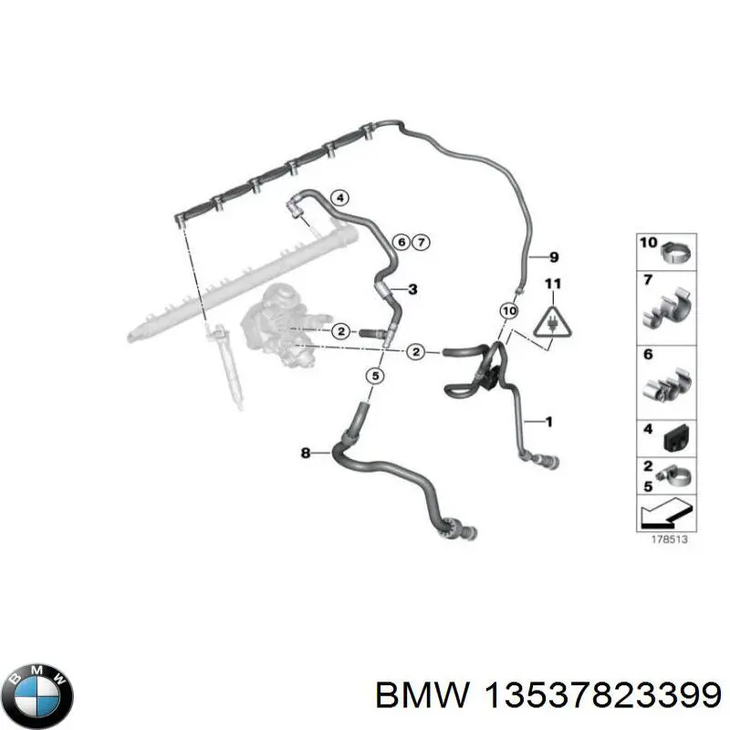 13537823399 BMW Tubo de combustível, inverso desde os injetores