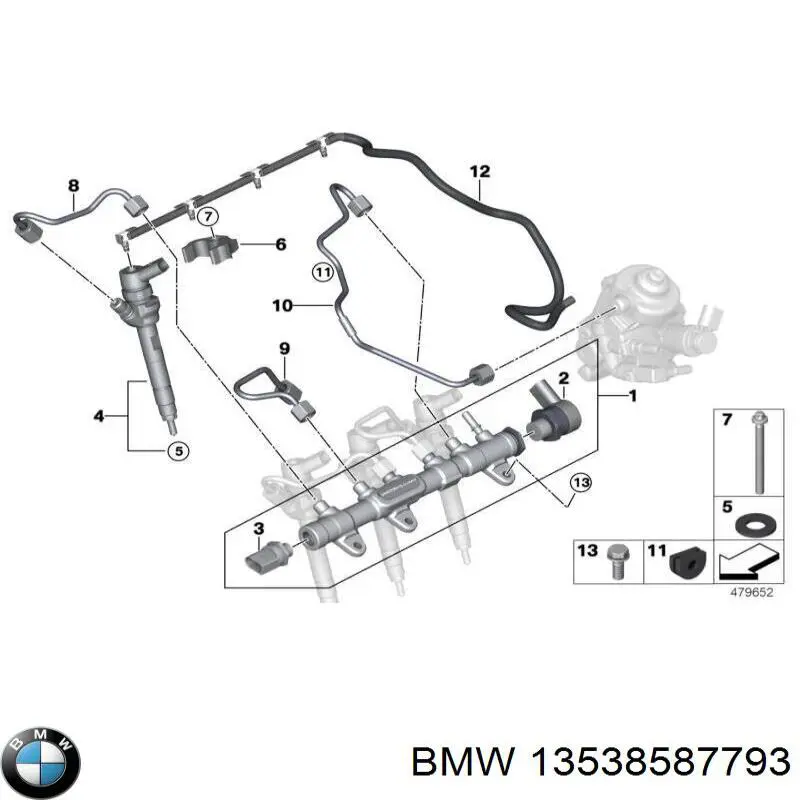 13538587793 BMW Tubo de combustível, inverso desde os injetores