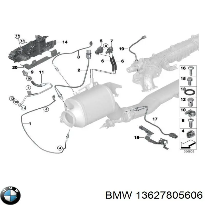 Sensor de temperatura dos gases de escape (GE), depois de catalisador BMW 7805606