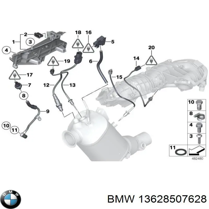 Sensor de temperatura dos gases de escape (GE), até o catalisador BMW 13628507628 preço, a partir de 67,98 USD