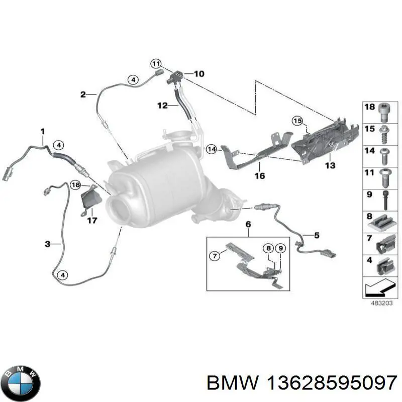 13628595097 BMW Sensor de temperatura dos gases de escape (GE), até o catalisador