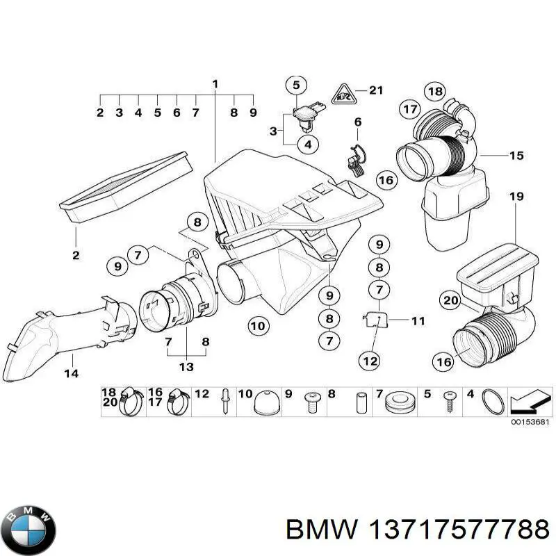 13717577788 BMW Cano derivado de ar, saída de filtro de ar
