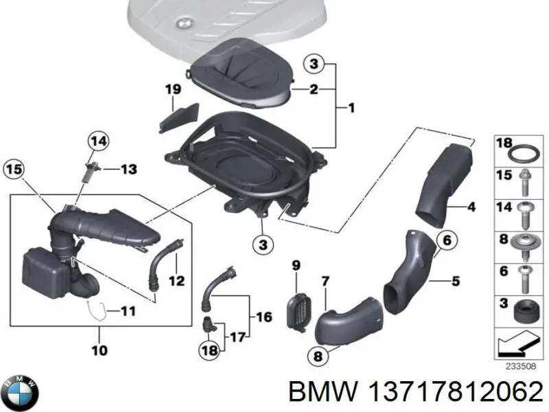 13717812062 BMW Cano derivado de ar, saída de filtro de ar