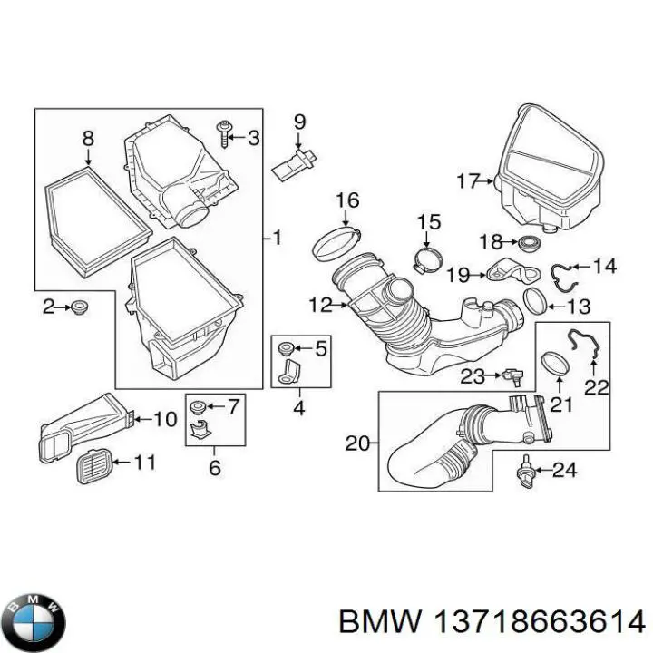 13718663614 BMW Cano derivado de ar, saída de filtro de ar