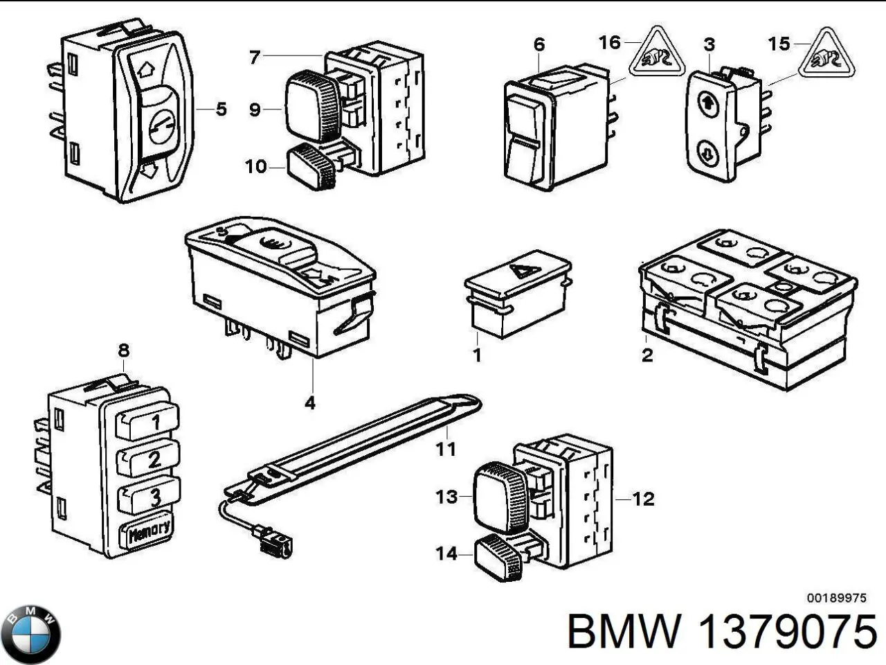 1379075 BMW Unidade de botões dianteira esquerda de controlo de elevador de vidro